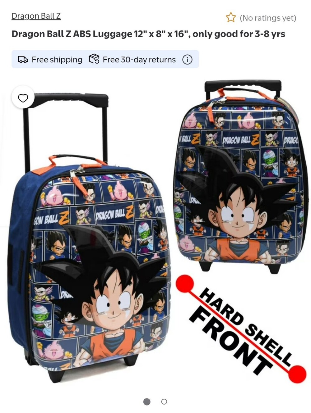 Dragon Ball Z Kids Goku ABS Shell Collapsible Wheeled Luggage Pull Out Handle